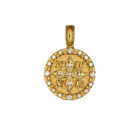 Κωνσταντινάτο Φυλαχτό Χρυσός Κ9 Διπλής Όψεως με Ζιργκόν SKU-73772