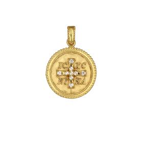Φυλαχτό Κωνσταντινάτο Χρυσός Κ9 Διπλής Όψεως με Ζιργκόν SKU-73774