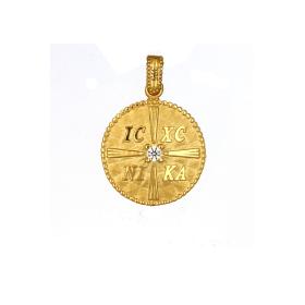 Φυλαχτό Κωνσταντινάτο Χρυσός Κ9 Διπλής Όψεως με Ζιργκόν SKU-73774