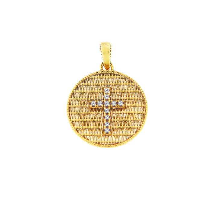 Φυλαχτό Κωνσταντινάτο Διπλής Όψεως Χρυσός K14 με Ζιργκόν