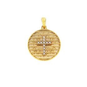 Φυλαχτό Κωνσταντινάτο Διπλής Όψεως Χρυσός K14 με Ζιργκόν SKU-73965