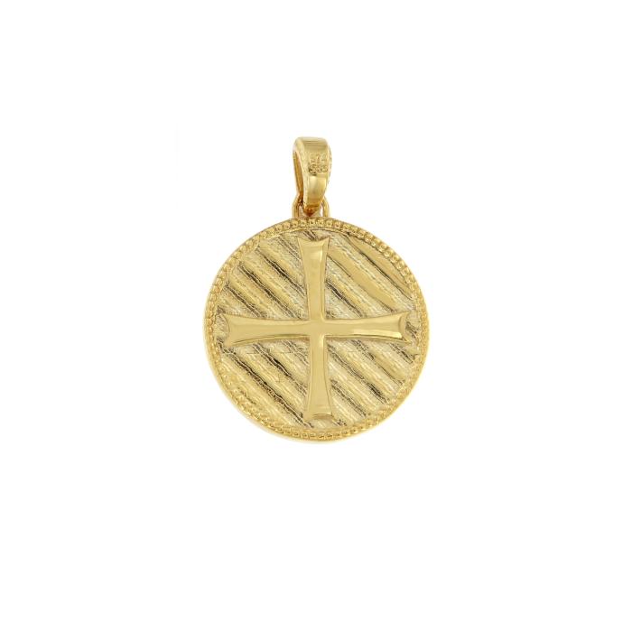 Φυλαχτό Κωνσταντινάτο Διπλής Όψεως Χρυσός K14 με  Ζιργκόν