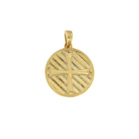 Φυλαχτό Κωνσταντινάτο Διπλής Όψεως για Παιδιά - Κίτρινος Χρυσός K14 με Λευκά Ζιργκόν SKU-73967