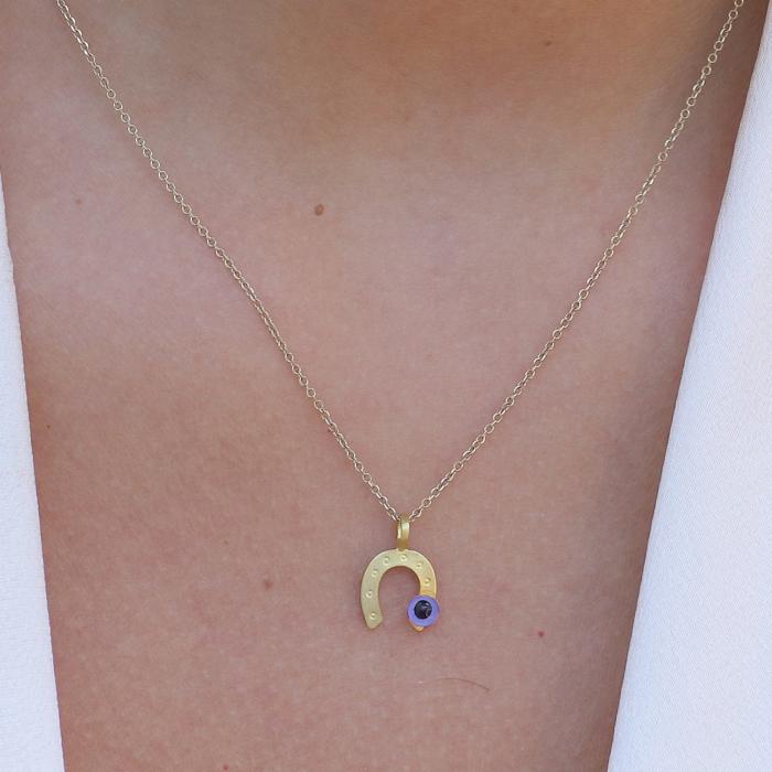 Μενταγιόν Πέταλο με Μπλε Ματάκι Χρυσός Κ9 SKU-73407