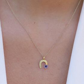 Μενταγιόν Πέταλο με Μπλε Ματάκι Χρυσός Κ9 SKU-73407