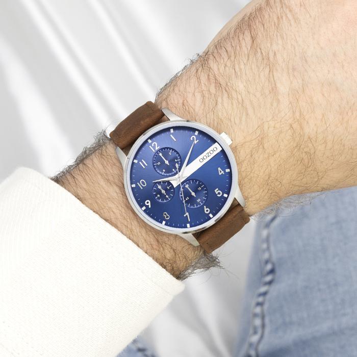 OOZOO Timepieces Brown Leather Strap & Blue Dial