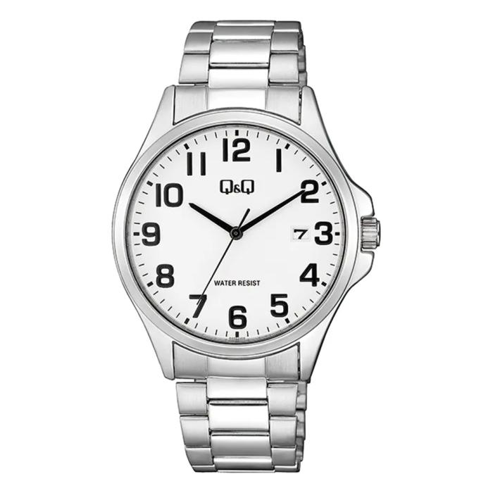 Ανδρικό Ρολόι Q&Q με Λευκό Καντράν & Ασημί Μπρασελέ SKU-73311
