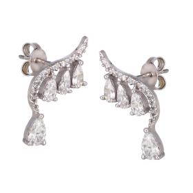 Σκουλαρίκια Δάκρυ Λευκόχρυσος Κ9 με Λευκά Ζιργκόν SKU-73869