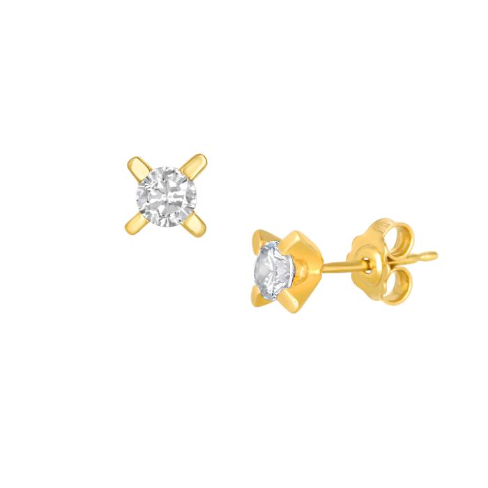 Σκουλαρίκια Καρφωτά Μονόπετρα Χρυσός Κ9 με Λευκά Ζιργκόν SKU-73650