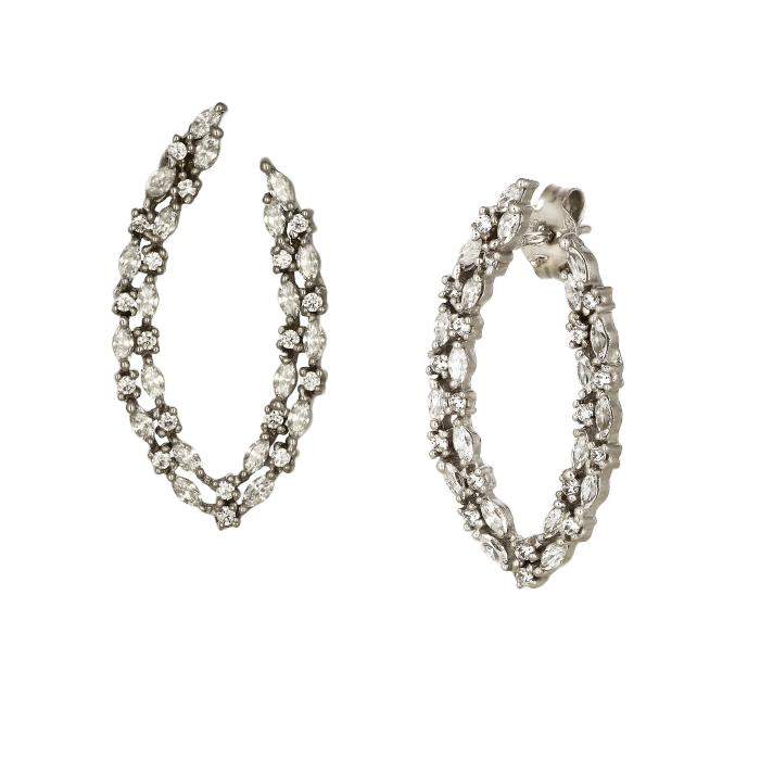 Σκουλαρίκια Κρεμαστά Λευκόχρυσος Κ9 με Λευκά Ζιργκόν SKU-73868