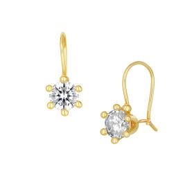 Κρεμαστά Σκουλαρίκια Μονόπετρα Χρυσός Κ14 με Λευκό Ζιργκόν SKU-73653