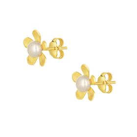 Σκουλαρίκια Λουλούδια Καρφωτά  Χρυσός Κ9 με Μαργαριτάρι SKU-73418