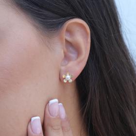 Σκουλαρίκια Λουλούδια Καρφωτά  Χρυσός Κ9 με Μαργαριτάρι SKU-73418