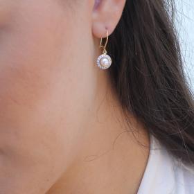 Σκουλαρίκια Κρεμαστά Χρυσός Κ9 με Μαργαριτάρι & Ζιργκόν SKU-73498