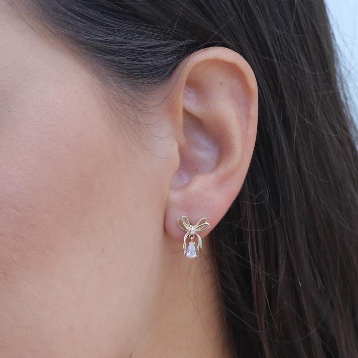 Σκουλαρίκια Κρεμαστά Φιόγκοι Χρυσός Κ9 με Ζιργκόν SKU-73647