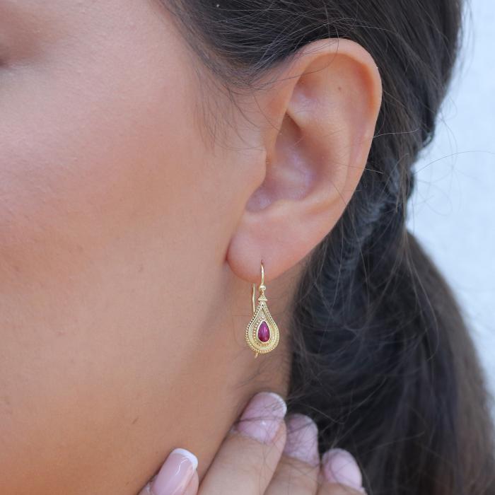 Σκουλαρίκια Κρεμαστά Βυζαντινό Στύλ Χρυσός Κ14 με Ζιργκόν SKU-73713