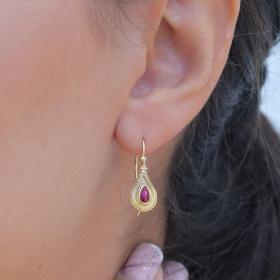 Σκουλαρίκια Κρεμαστά Βυζαντινό Στύλ Χρυσός Κ14 με Ζιργκόν SKU-73713