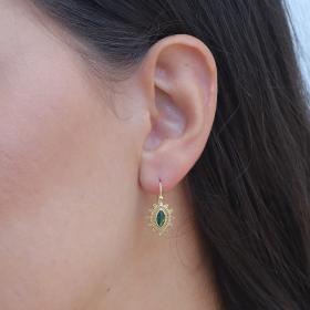 Σκουλαρίκια Κρεμαστά Vintage Χρυσός Κ14 με Πράσινο Ζιργκόν SKU-73714