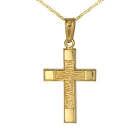 Σταυρός Ανδρικός Χρυσός Κ9 με Λουστρέ & Σαγρέ Φινίρισμα SKU-73348