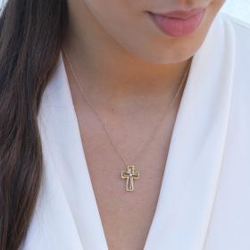 Σταυρός Γυναικείος Χρυσός & Λευκόχρυσος Κ9 με Ζιργκόν SKU-73426