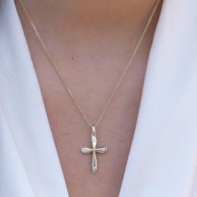 Σταυρός Γυναικείος Χρυσός Κ14 Διπλής Όψεως με Ζιργκόν SKU-73792