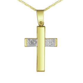 Ανδρικός Σταυρός Χρυσός & Λευκόχρυσος Κ9 SKU-74476