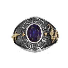 Δαχτυλίδι Ασήμι 925° & Χρυσός Κ9 με Treated Sapphire SKU-74556