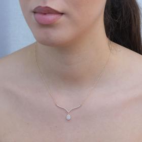 Κολιέ Δάκρυ Χρυσός Κ14 με Λευκά Ζιργκόν SKU-74935