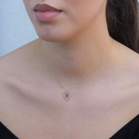Κολιέ Καρδιά Χρυσός Κ14 με Μπλε Ζιργκόν SKU-74354
