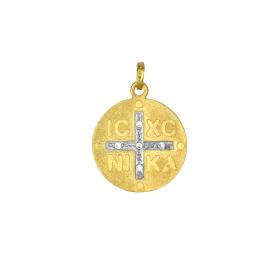 Κωνσταντινάτο Φυλαχτό με Ζιργκόν Χρυσός & Λευκόχρυσος Κ9 SKU-74283