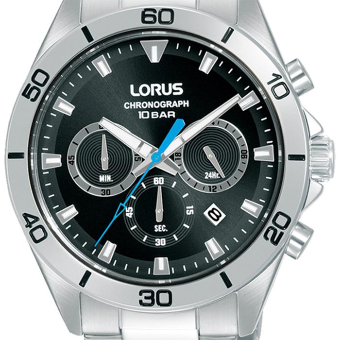 LORUS Sports Black Dial & Silver Bracelet 