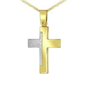 Μοντέρνος Ανδρικός Σταυρός Λευκόχρυσος & Χρυσός Κ9 SKU-74462