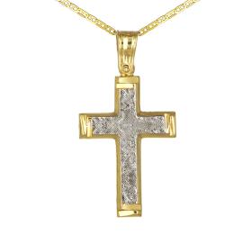 Μοντέρνος Σταυρός Χρυσός & Λευκόχρυσος Κ9 SKU-74454