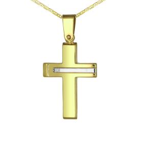 Μοντέρνος Σταυρός Λευκόχρυσος & Χρυσός Κ9 SKU-74489