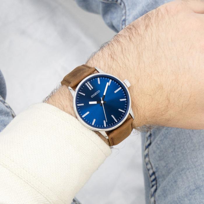 OOZOO Timepieces Blue Dial & Brown Leather Strap 