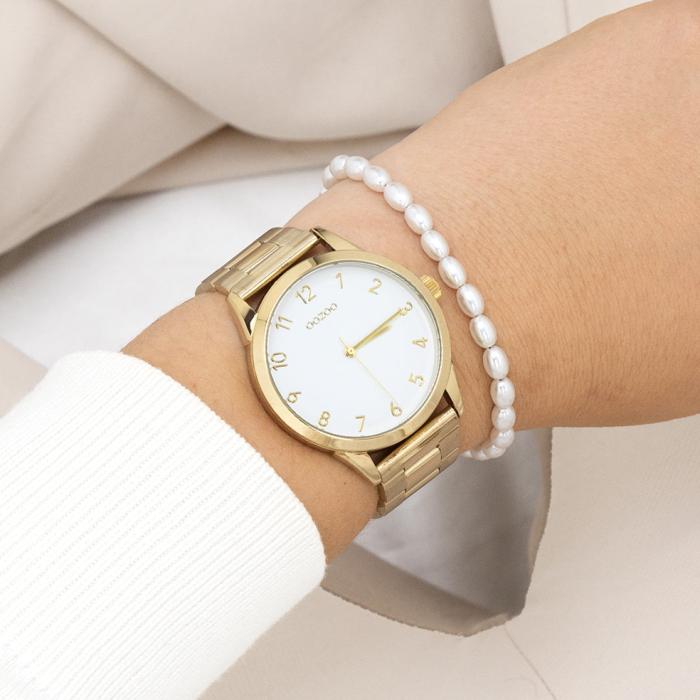 OOZOO Timepieces White Dial & Gold Bracelet 