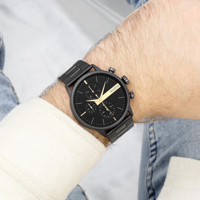 OOZOO Timepieces Black Dial & Black Stainless Steel Bracelet