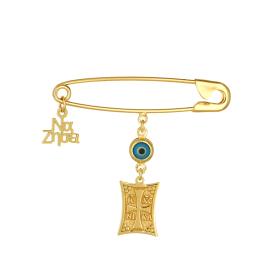 Παιδική Παραμάνα με Ευχή, Ματάκι & Κωνσταντινάτο Χρυσός Κ14 SKU-74714