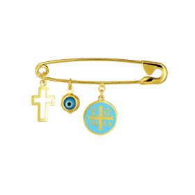 Παιδική Παραμάνα με Κωνσταντινάτο & Σταυρός & Ματάκι Ασήμι 925° SKU-74871