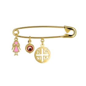 Παιδική Παραμάνα με Κωνσταντινάτο, Κοριτσάκι & Ματάκι Ασήμι 925° SKU-74868