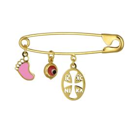 Παιδική Παραμάνα με Κωνσταντινάτο, Πατουσάκι & Ματάκι Ασήμι 925° SKU-74859