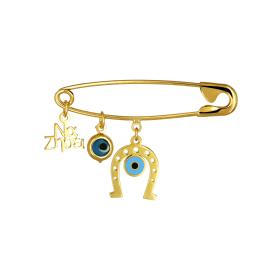 Παραμάνα με Ευχή, Πέταλο & Ματάκια Χρυσός Κ14 SKU-74685