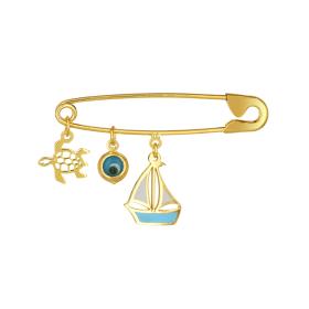 Παραμάνα με Καράβι, Χελώνα & Ματάκι Χρυσός Κ14 SKU-74702