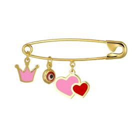 Παραμάνα με Καρδιές, Ματάκι & Κορώνα Χρυσός Κ14 SKU-74886