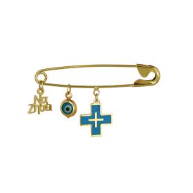 Παιδική Παραμάνα με Ευχή, Σταυρό & Ματάκι Χρυσός Κ14 SKU-74841