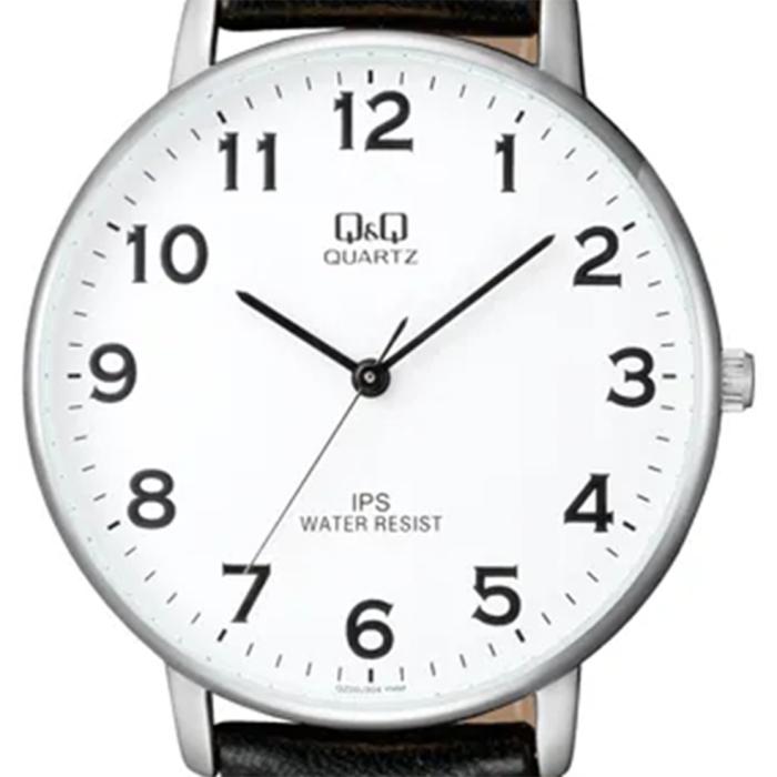 Q&Q White Dial & Black Leather Strap