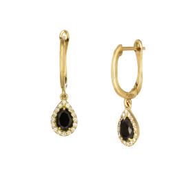 Σκουλαρίκια Κρεμαστά Δάκρυ με Μαύρο Διαμάντι Χρυσός Κ18 SKU-74255