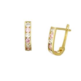 Σκουλαρίκια Κρίκοι Χρυσός Κ14 με Λευκά & Ροζ Ζιργκόν SKU-74626