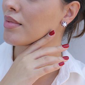 Σκουλαρίκια Λευκόχρυσος Κ18 με Διαμάντια, Ρουμπίνια & Μαργαριτάρια SKU-74257