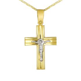 Σταυρός Ανδρικός με Τον Εσταυρωμένο Χρυσός & Λευκόχρυσος Κ9 SKU-74452
